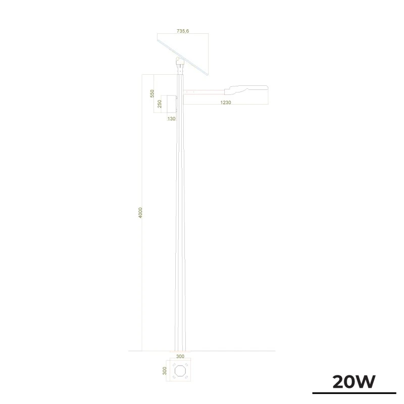 TommaTech 20W 4m Solar LED Yol Aydınlatma