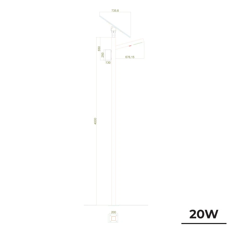 TommaTech 20W 4m Solar Yürüyüş Yolu LED Aydınlatma