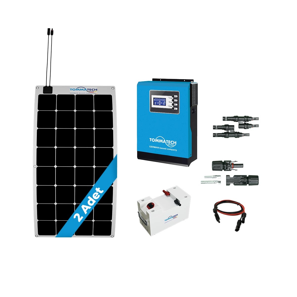2 Panel(110Wp) 1KWE Off-Grid(12V) Esnek Solar Paket (Lityum Akü)